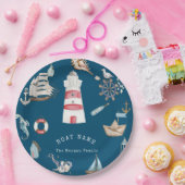 Assiettes En Carton Aquarelle Eléments marins Bleu (Fête)