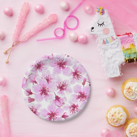 Assiettes En Carton Aquarelle en fleurs de cerisier (Fête)