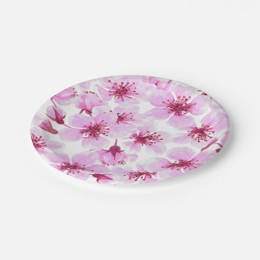 Assiettes En Carton Aquarelle en fleurs de cerisier (Angle)