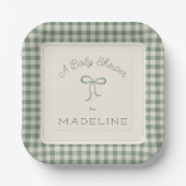 Assiettes En Carton Aquarelle En vichy Antique Sage Baby shower vert (Recto)