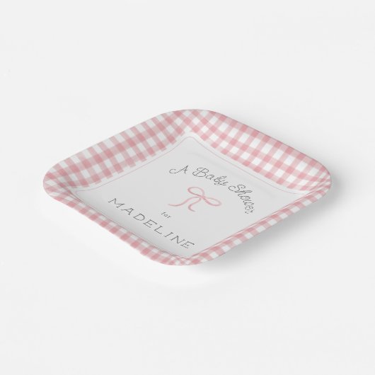 Assiettes En Carton Aquarelle En vichy Baby shower rose (Angulaire)