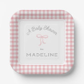 Assiettes En Carton Aquarelle En vichy Baby shower rose (Recto)