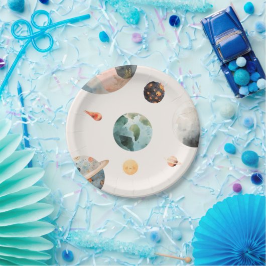 Assiettes En Carton Aquarelle Espace Plaques de papier d'anniversaire (Fête)