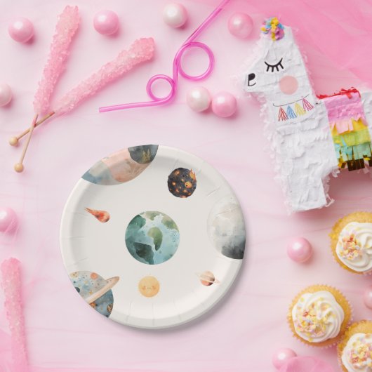 Assiettes En Carton Aquarelle Espace Plaques de papier d'anniversaire (Fête)