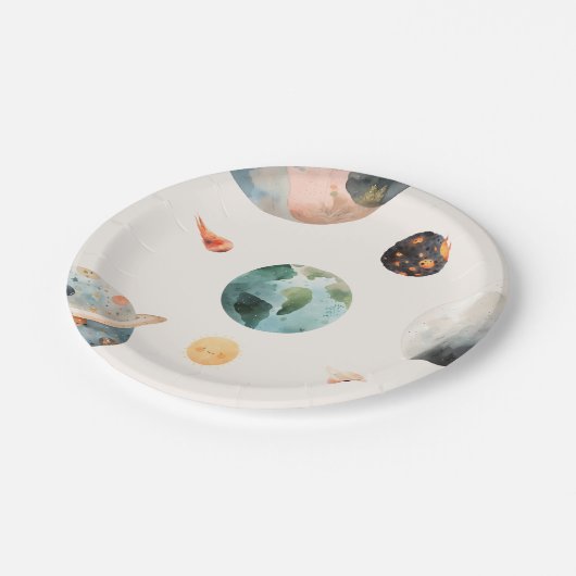 Assiettes En Carton Aquarelle Espace Plaques de papier d'anniversaire (Angle)