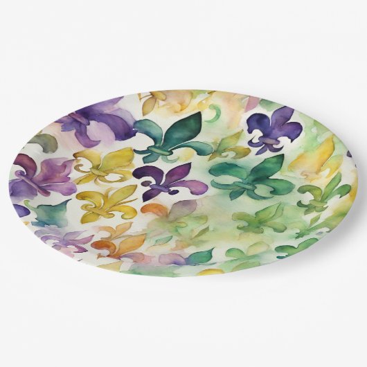Assiettes En Carton Aquarelle esthétique Mardi Gras (Angle)