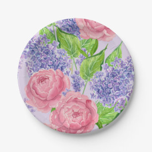 Assiettes En Carton Aquarelle et lilas