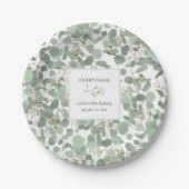 Assiettes En Carton Aquarelle Eucalyptus Mariage de fleurs vertes (Devant)