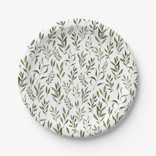 Assiettes En Carton Aquarelle Eucalyptus Motif Feuille  (Devant)