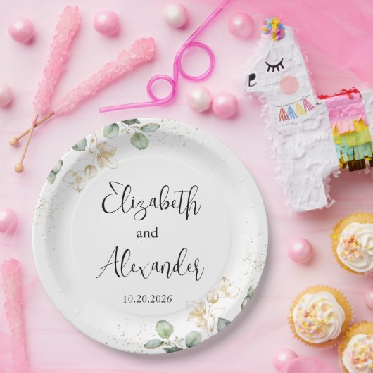 Assiettes En Carton Aquarelle Eucalyptus Vert Mariage Plaque papier (Fête)