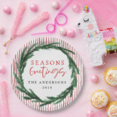 Assiettes En Carton Aquarelle + fête de Noël rayée (Fête)