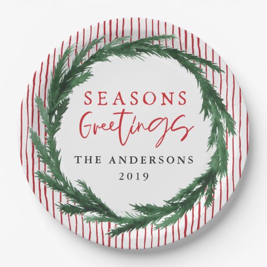 Assiettes En Carton Aquarelle + fête de Noël rayée (Devant)