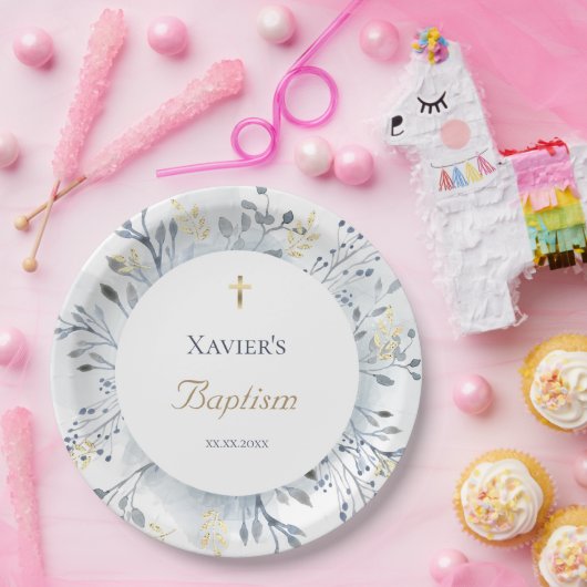 Assiettes En Carton aquarelle feuillage Baptême (Fête)
