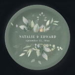 Assiettes En Carton Aquarelle feuillage de mariage décoration de fête<br><div class="desc">Décor de mariage de feuillage d'aquarelle. Les couleurs peuvent être changées. Partie d'une collection de mariage élégante.</div>