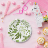 Assiettes En Carton Aquarelle Feuille de feuillage vert sauvage (Fête)