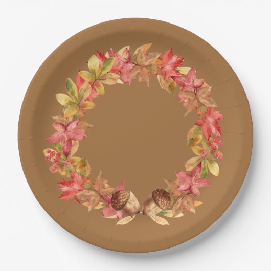 Assiettes En Carton Aquarelle Feuilles d'érable, Acorns, Berries (Devant)
