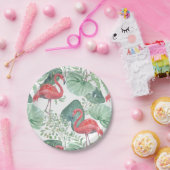 Assiettes En Carton Aquarelle flamants roses et feuilles. (Fête)