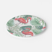 Assiettes En Carton Aquarelle flamants roses et feuilles. (Angle)