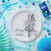 Assiettes En Carton Aquarelle Fleur Couronne Bunny Pâques (Fête)