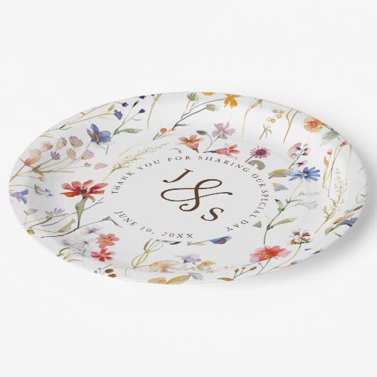 Assiettes En Carton Aquarelle fleur sauvage Boho style fiançailles (Angle)