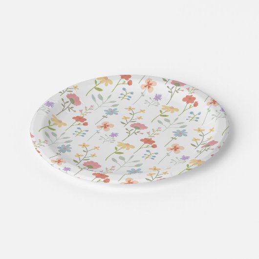 Assiettes En Carton Aquarelle Fleur sauvage motif floral (Angle)