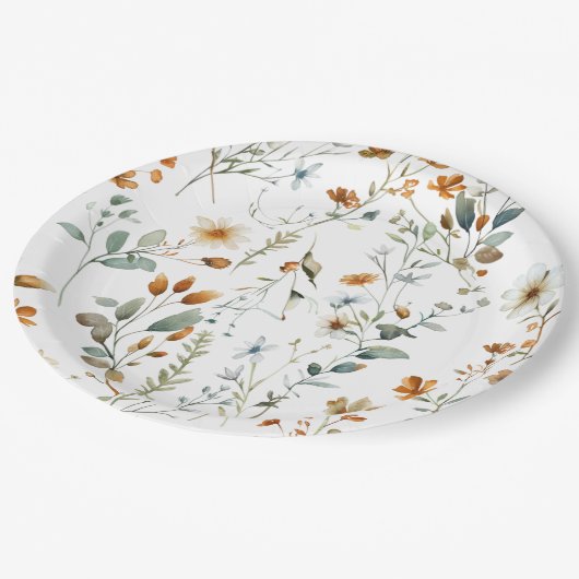 Assiettes En Carton Aquarelle fleur sauvage style Boho (Angle)