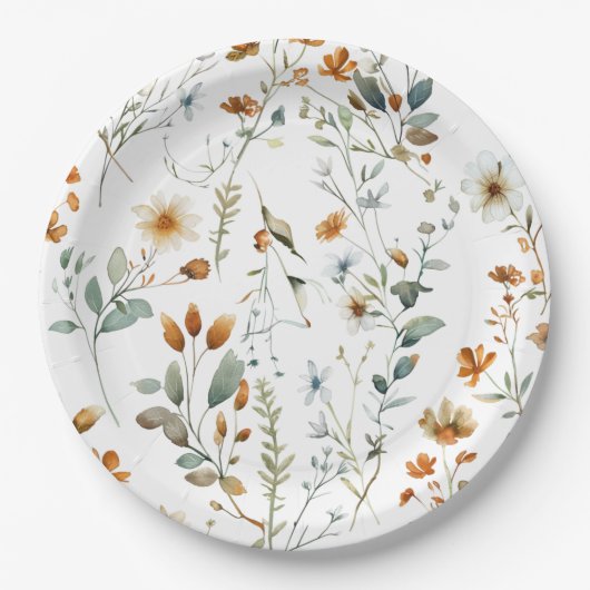 Assiettes En Carton Aquarelle fleur sauvage style Boho (Devant)