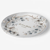 Assiettes En Carton Aquarelle Fleurs blanches Cadre doré Argent Turquo (Angle)