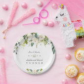 Assiettes En Carton Aquarelle Fleurs blanches Mariage de feuillage ver (Fête)