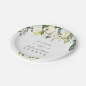 Assiettes En Carton Aquarelle Fleurs blanches Mariage de feuillage ver (Angle)