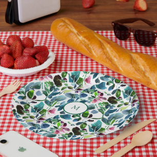 Assiettes En Carton Aquarelle fleurs botaniques élégant monogrammed