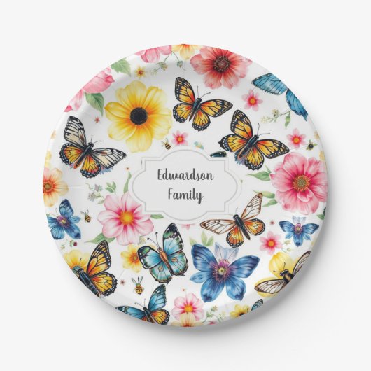 Assiettes En Carton Aquarelle fleurs botaniques élégant monogrammed (Devant)