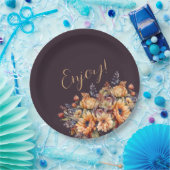 Assiettes En Carton Aquarelle Fleurs d'automne-Puprle-Enjoy- (Fête)