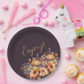 Assiettes En Carton Aquarelle Fleurs d'automne-Puprle-Enjoy- (Fête)