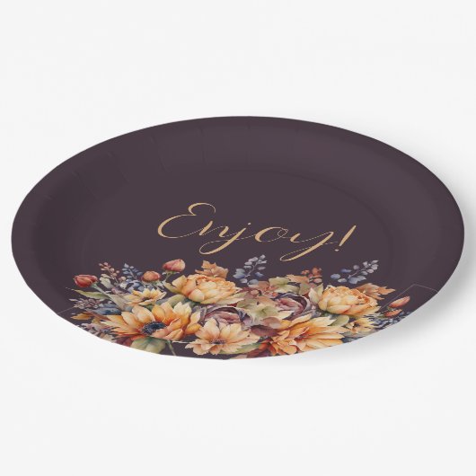 Assiettes En Carton Aquarelle Fleurs d'automne-Puprle-Enjoy- (Angle)