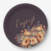 Assiettes En Carton Aquarelle Fleurs d'automne-Puprle-Enjoy- (Devant)