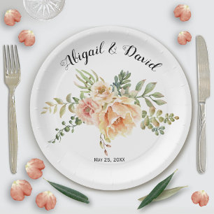 Assiettes En Carton Aquarelle fleurs de cactus et mariage succulent