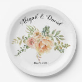 Assiettes En Carton Aquarelle fleurs de cactus et mariage succulent (Devant)