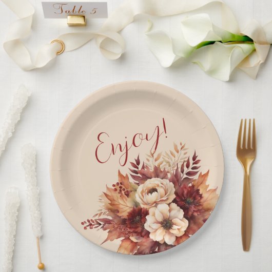 Assiettes En Carton Aquarelle Fleurs de chute-Profitez-Profitez- (Mariage)