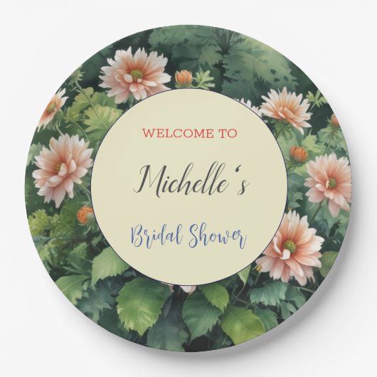 Assiettes En Carton Aquarelle Fleurs Fête des mariées mignonne (Devant)