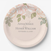 Assiettes En Carton Aquarelle Fleurs rose pâle Fête de mariage (Devant)