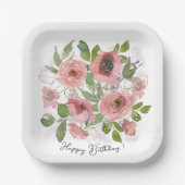 Assiettes En Carton Aquarelle Fleurs roses sur Blanc (Recto)