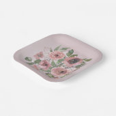 Assiettes En Carton Aquarelle Fleurs roses sur rose (Angulaire)