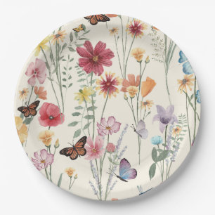 Assiettes En Carton Aquarelle Fleurs sauvages Printemps été Meadow