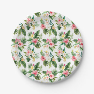 Assiettes En Carton Aquarelle Fleurs tropicales et Motif de verdure