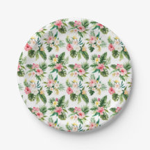 Aquarelle Fleurs tropicales et Motif de verdure