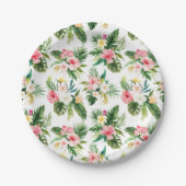 Assiettes En Carton Aquarelle Fleurs tropicales et verdure été (Devant)