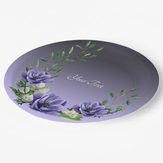 Assiettes En Carton Aquarelle Fleurs violettes Plaque en papier (Angle)