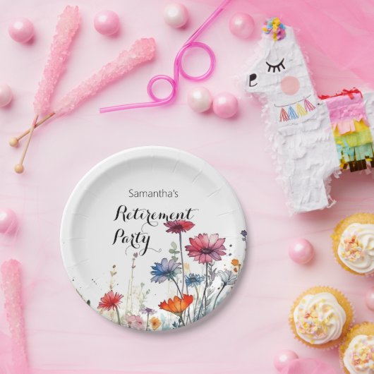 Assiettes En Carton Aquarelle Floral Élégant Parti de retraite (Fête)