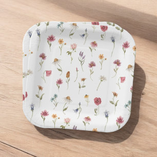 Assiettes En Carton Aquarelle Floral Fleur sauvage Baby shower de prin
